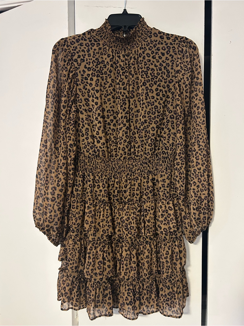 Express leopard ruffle smocked dress